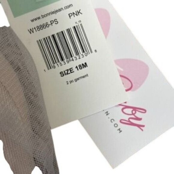 Bonnie Baby Pink & Silver Floral Embroidered Tulle Dress With Bloomers Size 18M - Picture 5 of 6